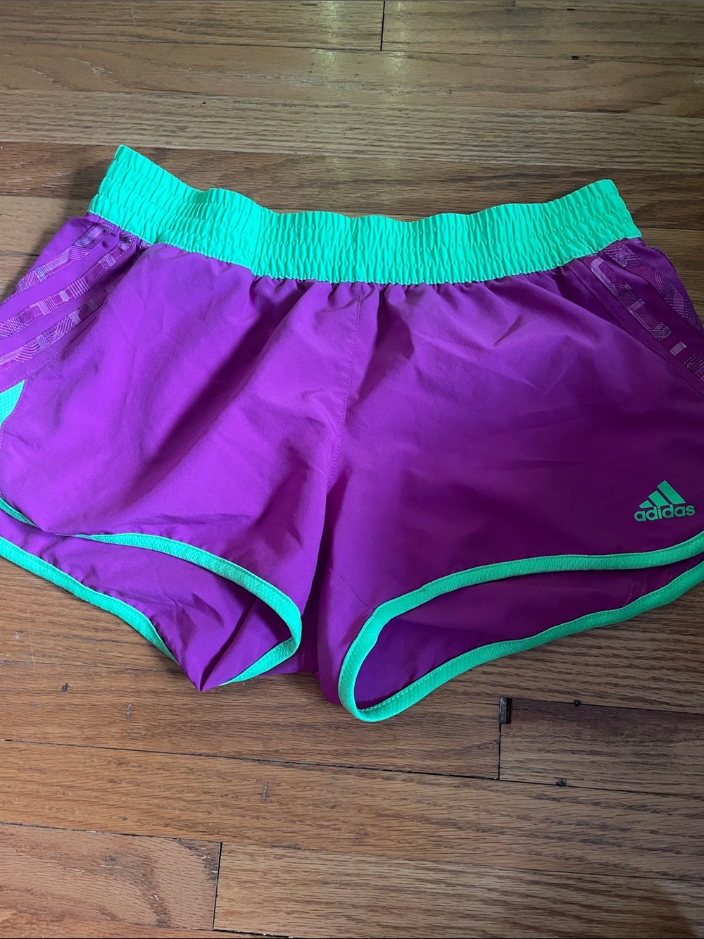 adidas Girls' Purple Athletic Shorts with Green Trim